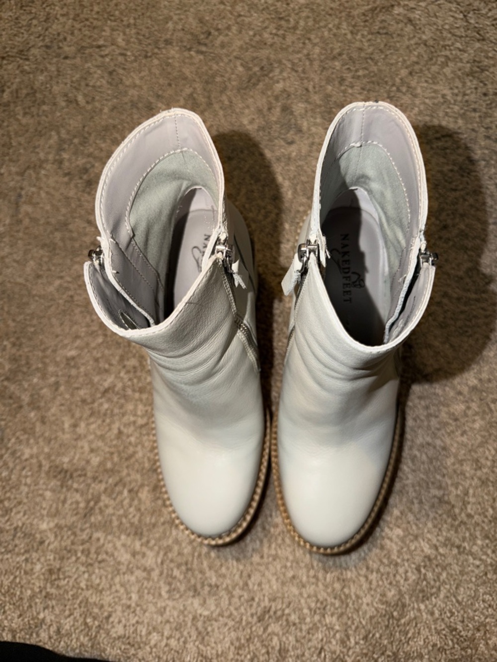 Naked Feet White Leather Ankle Booties